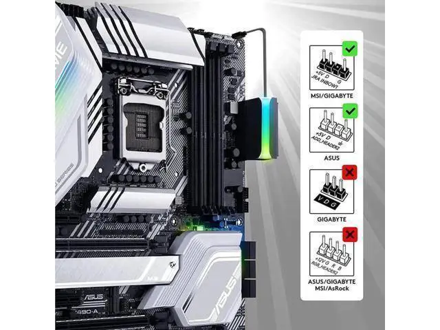 Alt view image 4 of 7 - ATX 24Pin 90-Degree Power Adapter Female to Male with 5V 3Pin ARGB Rainbow Lighting for PC Motherboard PSU, 1 Pack