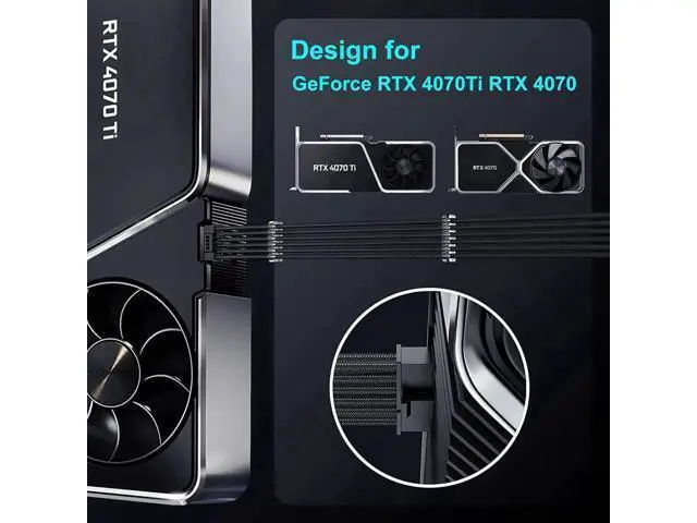 Alt view image 2 of 7 - PCIe 5.0 12VHPWR 16Pin (12+4) Male to Dual 8Pin Female GPU Power Extension Cable, 13 Inch Sleeved 12V-2x6 Adapter Cord, Compatible with RTX 4070 / 4070 Ti / 4070 Super Graphics Cards, Black