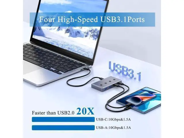 Alt view image 6 of 7 - 6 Port USB 3.2 Hub Splitter, USB-A & USB-C Ports with USB C Power Supply Port, 10Gbps High Speed Data Hub for PC, External HDD, Flash Drives, Keyboard & Peripherals
