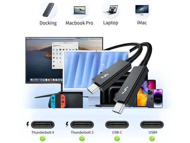 Alt view image 6 of 7 - 2.3ft/0.7m Thunderbolt 3 Cable, USB-C to USB-C, 40Gbps, 100W Charging, 5K/4K@60Hz Video for MacBook, Docking Station, Dell, iPad Air 4 & iPad Pro 2025