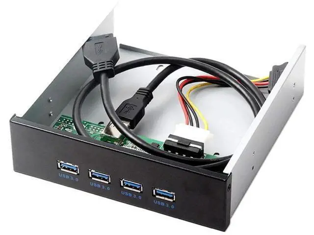 Alt view image 2 of 7 - 4-Port USB 3.0 Front Panel Hub for 5.25 Inch CD-ROM Bay, Internal USB Expansion Dock with 20Pin Motherboard Header Cable for Desktop PC Case