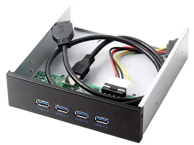 Alt view image 3 of 7 - 4-Port USB 3.0 Front Panel Hub for 5.25 Inch CD-ROM Bay, Internal USB Expansion Dock with 20Pin Motherboard Header Cable for Desktop PC Case