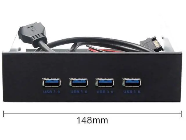 Alt view image 7 of 7 - 4-Port USB 3.0 Front Panel Hub for 5.25 Inch CD-ROM Bay, Internal USB Expansion Dock with 20Pin Motherboard Header Cable for Desktop PC Case