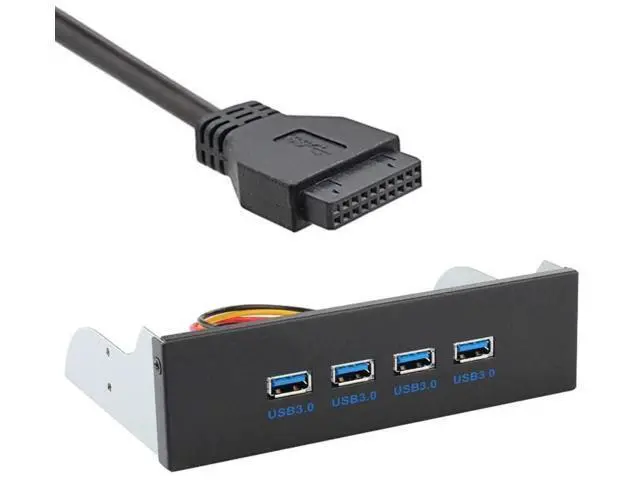 Alt view image 5 of 7 - 4-Port USB 3.0 Front Panel Hub for 5.25 Inch CD-ROM Bay, Internal USB Expansion Dock with 20Pin Motherboard Header Cable for Desktop PC Case