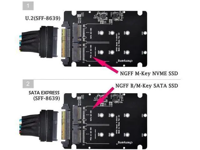 Alt view image 4 of 7 - 2-in-1 M.2 NVMe PCIe & SATA NGFF to U.2 SFF-8639 Adapter Card, Passive Signal Riser for 2230/2242/2260/2280 M.2 SSD, ONLY Compatible with U.2 Port, NVMe Cannot Convert to SATA
