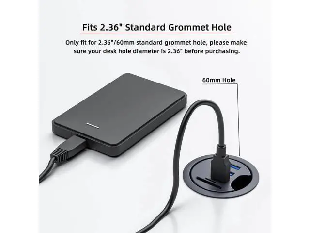 Alt view image 6 of 7 - USB 3.0 Flush Mount Desktop Hub, 60mm Grommet Hole Dock with 2 USB3.0, USB-C and SD/TF Card Reader for Office Desk Expansion