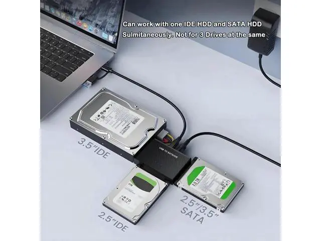 Alt view image 6 of 7 - USB 3.0 & USB-C to SATA IDE Hard Drive Reader Adapter Kit, Universal Converter for 2.5/3.5" IDE HDD & 2.5" SATA SSD, Equipped with 12V 2A Power Supply Adapter