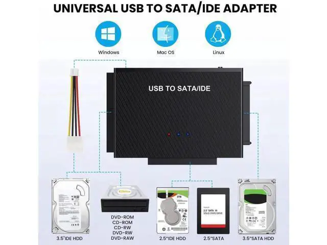 Alt view image 4 of 7 - USB 3.0 & USB-C to SATA IDE Hard Drive Reader Adapter Kit, Universal Converter for 2.5/3.5" IDE HDD & 2.5" SATA SSD, Equipped with 12V 2A Power Supply Adapter