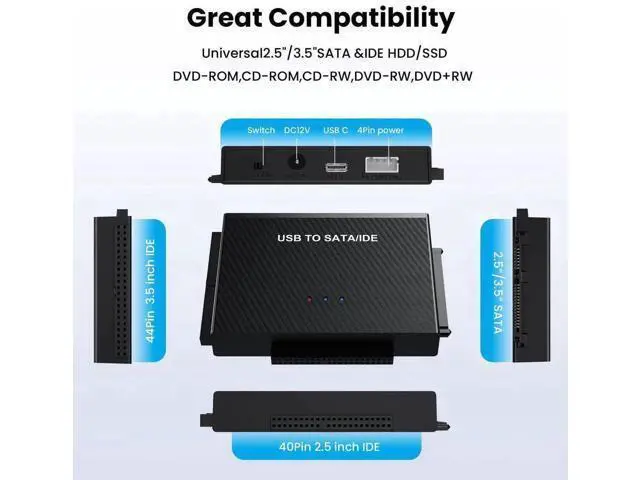 Alt view image 7 of 7 - USB 3.0 & USB-C to SATA IDE Hard Drive Reader Adapter Kit, Universal Converter for 2.5/3.5" IDE HDD & 2.5" SATA SSD, Equipped with 12V 2A Power Supply Adapter