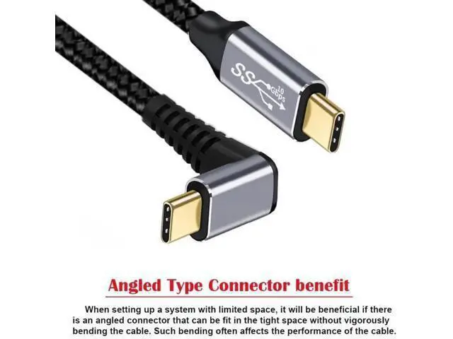 Alt view image 7 of 7 - 3M Up & Down Angled USB-C to USB-C Cable, USB3.0 Gen2 10Gbps, 100W 20V 5A Fast Charging Cord for Laptop, Tablet, Phone