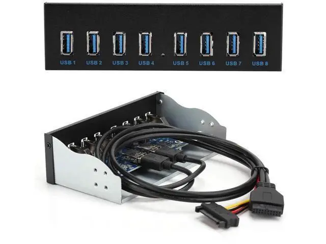 Alt view image 3 of 7 - 8-Port USB 3.0 Front Panel Hub, 19Pin Motherboard Header to 8 USB 3.0 Ports Optical Drive Bay Expansion Adapter for Desktop PC Chassis