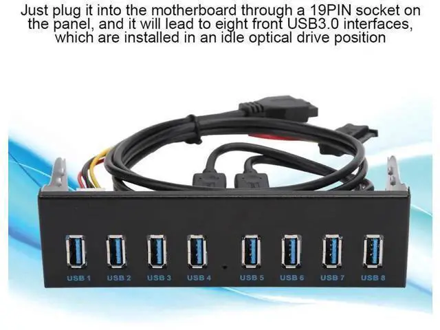 Alt view image 4 of 7 - 8-Port USB 3.0 Front Panel Hub, 19Pin Motherboard Header to 8 USB 3.0 Ports Optical Drive Bay Expansion Adapter for Desktop PC Chassis
