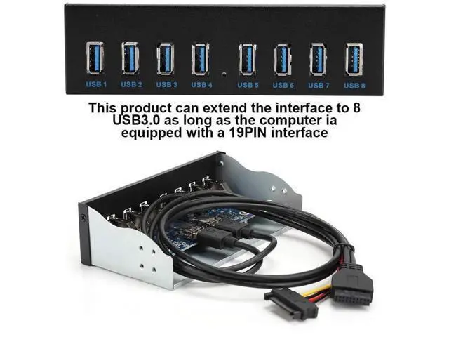 Alt view image 5 of 7 - 8-Port USB 3.0 Front Panel Hub, 19Pin Motherboard Header to 8 USB 3.0 Ports Optical Drive Bay Expansion Adapter for Desktop PC Chassis