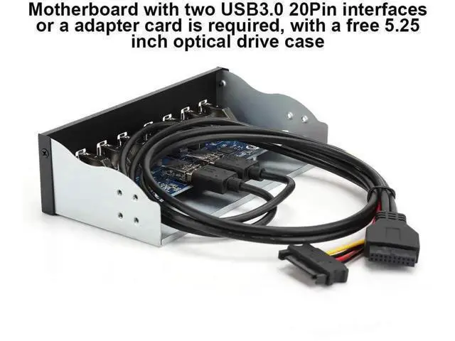 Alt view image 7 of 7 - 8-Port USB 3.0 Front Panel Hub, 19Pin Motherboard Header to 8 USB 3.0 Ports Optical Drive Bay Expansion Adapter for Desktop PC Chassis