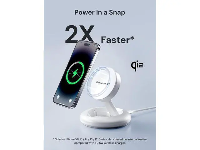 Alt view image 2 of 7 - Wireless Charger, 15W Fast Qi2-Certified Wireless Charging Station Compatible with iPhone 16/15 /15 Plus / 15 Pro /15 Pro Max /14/13 /12, Qi2 Enabled Devices (20W PD Charger Included)