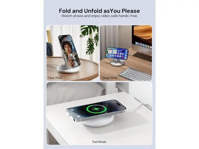 Alt view image 7 of 7 - Wireless Charger, 15W Fast Qi2-Certified Wireless Charging Station Compatible with iPhone 16/15 /15 Plus / 15 Pro /15 Pro Max /14/13 /12, Qi2 Enabled Devices (20W PD Charger Included)