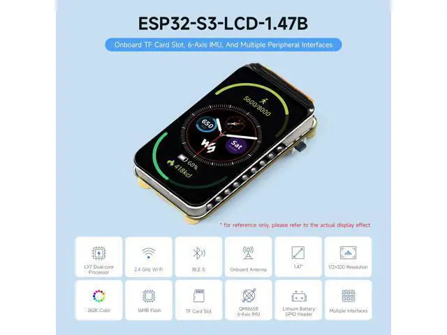 Alt view image 2 of 5 - ESP32-S3 1.47inch LCD Display Development Board, 172×320 Resolution, 262K Display Color, 2.4GHz Wi-Fi/BLE 5, 240MHz LX7 Dual-core Processor, ESP32 with Display, with Pre-soldered Header