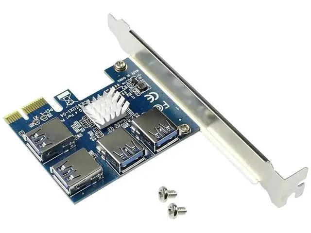 Alt view image 7 of 7 - PCI-E 1X to 4 PCIe X16 Riser Card, 1-to-4 Multiplier Adapter with USB3.0 Cable for Mining Rig