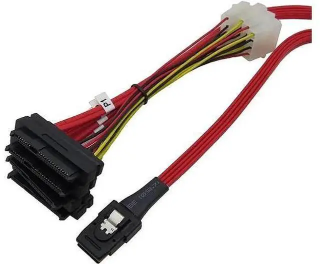 Main image of Internal Mini SAS SFF-8087 36Pin 4i to 4×SFF-8482 29Pin SAS Hard Drive Cable with 4×4Pin SATA Power, 10cm Short Red Server Storage Cable