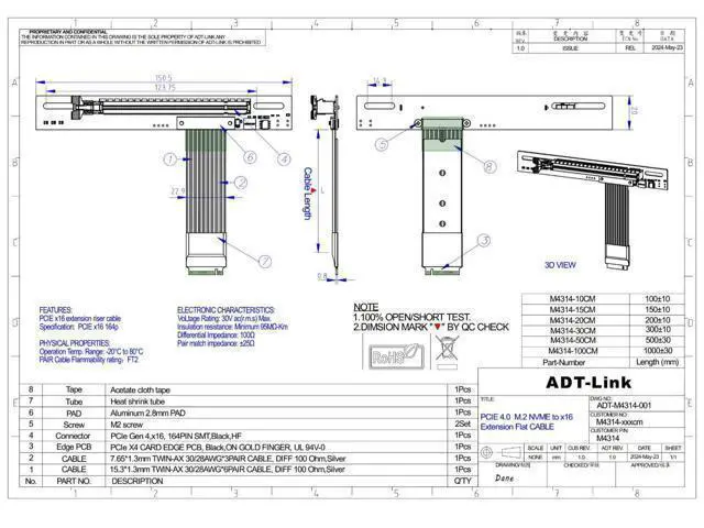 Alt view image 3 of 7 - M.2 NGFF NVMe-Compatible Key M to PCI-E 4.0 x16 Extension Cable 64G/BPS PCIe4.0 x4 gen4 for Graphics Card (M41-M34/25CM)