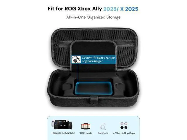Alt view image 4 of 7 - Carrying Case for ROG Xbox Ally & Xbox Ally X 2025 with 2 Screen Protectors, 4 Thumb Grip Caps, 10 SD Card Slots, Portable Travel Storage Bag for Gaming Console and Accessories