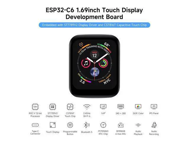 Alt view image 3 of 7 - 1.69inch Round LCD, Compatible with Raspberry Pi 5, Display Module with Touch Panel, Micro LCD Display, 240×280 Resolution, IPS, SPI and I2C Communication, 262K Display Color
