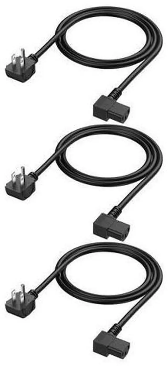 Main image of 3 Feet 18 AWG Universal Power Cord for NEMA 5-15P Angle Type to IEC320 C13 Angle Type Cable, 0.915M / Black3 Pack