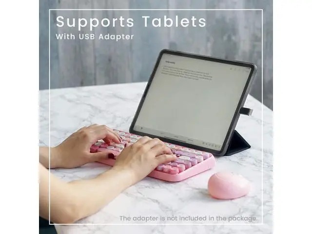 Alt view image 4 of 6 - Wireless Mini Keyboard and Mouse Combo Vintage Round Keycaps Pink