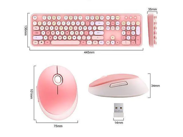 Alt view image 6 of 6 - Wireless Mini Keyboard and Mouse Combo Vintage Round Keycaps Pink