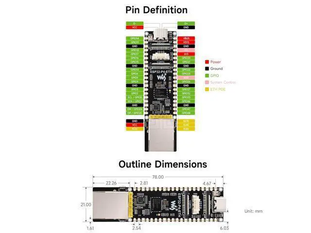 Alt view image 7 of 7 - ESP32-P4 PoE ETH AI Development Board, Based On ESP32-P4 Chip, with PoE Module, Support P oE & USB-C Power Supply, Onboard Ethernet Port, MIPI-CSI/DSI, Microphone, Speaker Header, USB, etc
