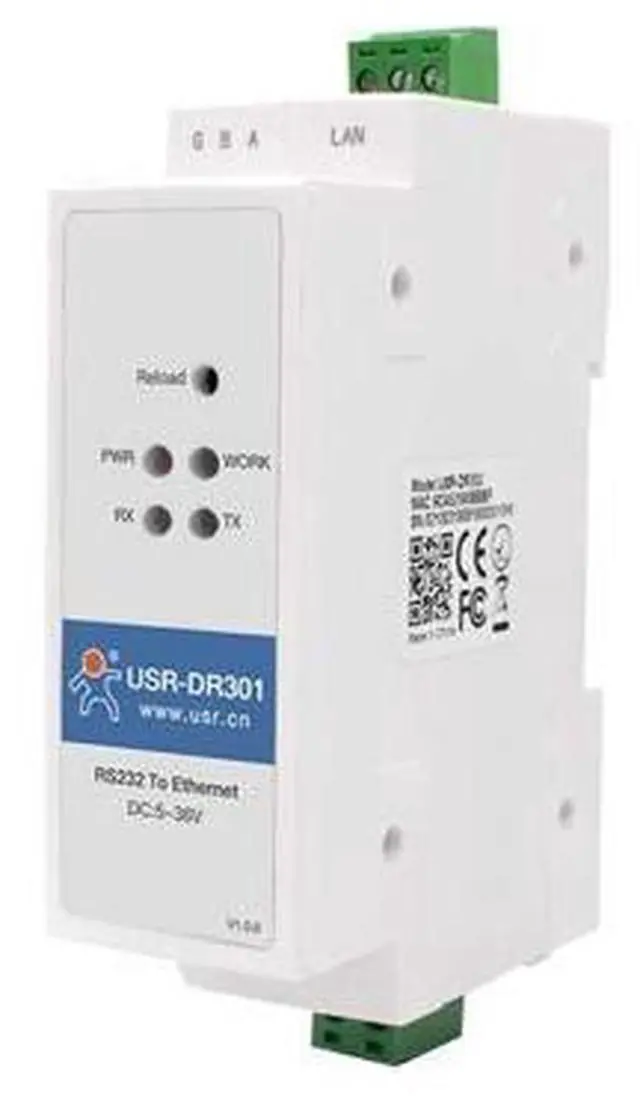 Main image of DR301 DIN-Rail RS232 Serial to Ethernet Converter Tiny Size RS232 Ethernet Serial Device Server Supports Websocket