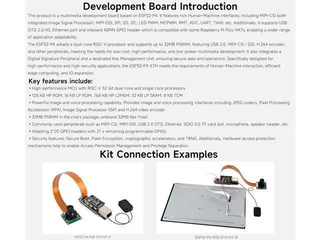 Alt view image 4 of 7 - ESP32-P4-ETH Development Board, Based On ESP32-P4 with 100 Mbps RJ45 Ethernet Port, Rich Human-Machine Interfaces (Display/Camera/Speaker Header,etc.), Supports AI Speech Interaction