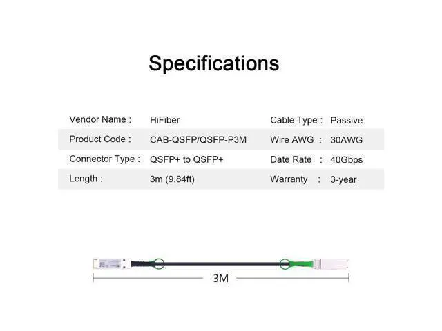 Alt view image 3 of 7 - H!Fiber 40Gb QSFP+ DAC Cable, 40GBASE-CR4, QSFP+ to QSFP+ Passive Direct Attach Copper Twinax Cable for Cisco QSFP-H40G-CU3M, Meraki MA-CBL-40G-3M, Mikrotik, Open Switch Devices, 3 Meter (9.8ft)