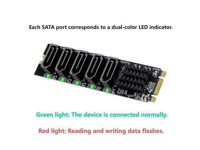 Alt view image 5 of 7 - 5 Ports M.2 to SATA Adapter, B+M Key NGFF 1 to 5 SATA 3.0 Port Expansion Card with JMB575 Chip/LED Indicator