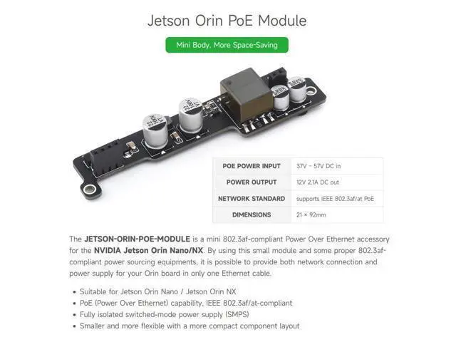 Alt view image 3 of 7 - PoE Expansion Board for NV Jetson Orin Nano/NX, Mini Body, More Space Saving