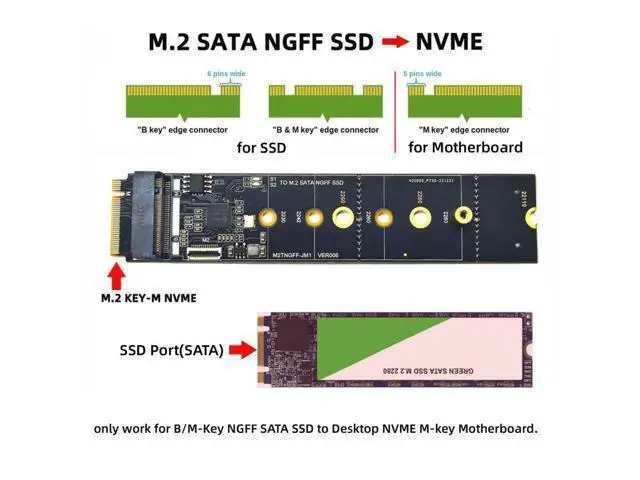 Alt view image 3 of 7 - M.2 SSD SATA NGFF B+M Key to NVME M-Key Expansion Card Converter Adapter JMB582 Chipset for Motherboard 2230/2242/2260/2280/22110