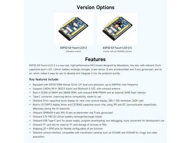 Alt view image 4 of 7 - ESP32-S3 2inch Capacitive Touch Display Development Board, 240×320 Pixels, IPS Panel, 32-bit LX7 Dual-core Processor, Up to 240MHz Frequency, NOT Include OV560 Camera