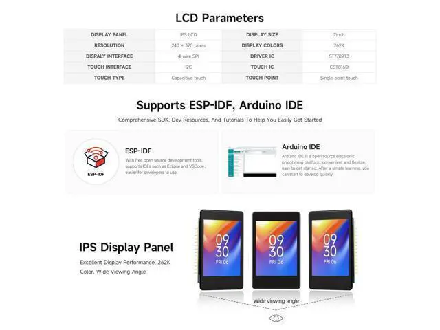 Alt view image 5 of 7 - ESP32-S3 2inch Capacitive Touch Display Development Board, 240×320 Pixels, IPS Panel, 32-bit LX7 Dual-core Processor, Up to 240MHz Frequency, NOT Include OV560 Camera