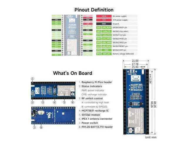 Alt view image 6 of 7 - Pico SX1262 LoRa Node Module, Compatible with Raspberry Pi Pico, LoRaWAN Protocol Support, Long Range, Low Power, High Sensitivity Wireless Communication for IoT Projects