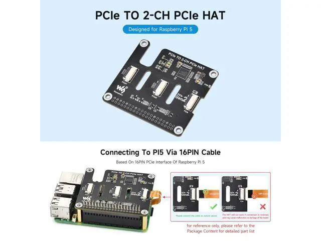 Alt view image 3 of 7 - 2-Ch PCIe FFC Adapter Board, Compatible with Raspberry Pi 5,Expands The PCIe Interface of The Pi 5 to 2-Ch PCIe FFC Connectors, Supports Stacking Multiple PCIe Hats
