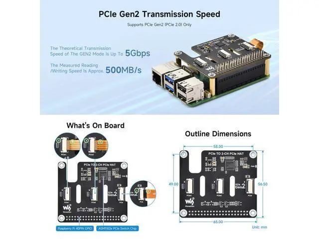 Alt view image 5 of 7 - 2-Ch PCIe FFC Adapter Board, Compatible with Raspberry Pi 5,Expands The PCIe Interface of The Pi 5 to 2-Ch PCIe FFC Connectors, Supports Stacking Multiple PCIe Hats