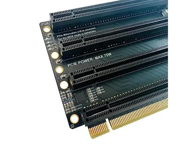 Alt view image 3 of 6 - JMT PCI-E 3.0 x16 1 to 4 Split Card Gen3 PCIe-Bifurcation x16 to x4x4x4x4 Expansion Card 20.2mm Spaced Slots SATA Power Supply Port