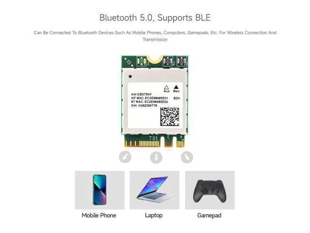 Alt view image 6 of 7 - AW-CB375NF Dual-Band Wireless NIC, 2.4G/5GHz WiFi 5, NGFF(M.2 A/E Key) Interface, RTL8822CE-CG Core, Support BLE 5.0, High Speed for Jetson Xavier NX, Orin NX, Orin Nano