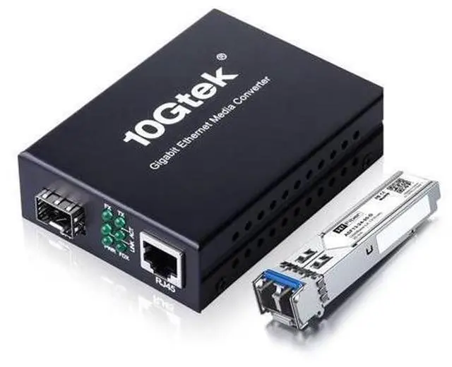 Main image of Fiber to Ethernet Media Converter, Gigabit Single Mode SFP LC Converter, 1000Base-LX to 10/100/1000M RJ45, SMF, 1310nm, up to 20km (12.4miles)