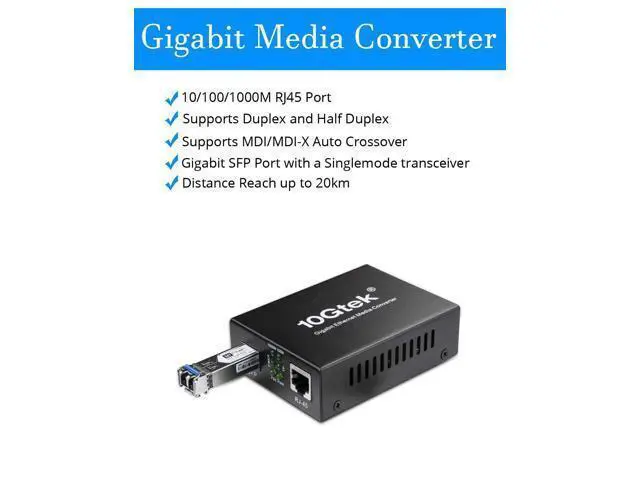 Alt view image 2 of 7 - Fiber to Ethernet Media Converter, Gigabit Single Mode SFP LC Converter, 1000Base-LX to 10/100/1000M RJ45, SMF, 1310nm, up to 20km (12.4miles)