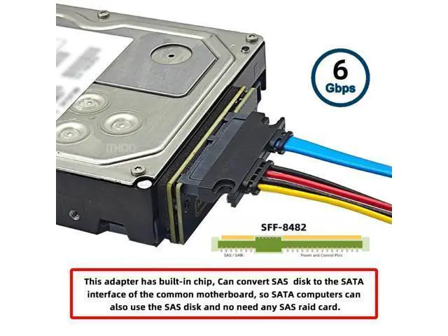 Alt view image 4 of 7 - SATA to SAS Adapter for 2.5/3.5" SFF-8482 SAS Hard Disks to Motherboard SATA Converter Adapter