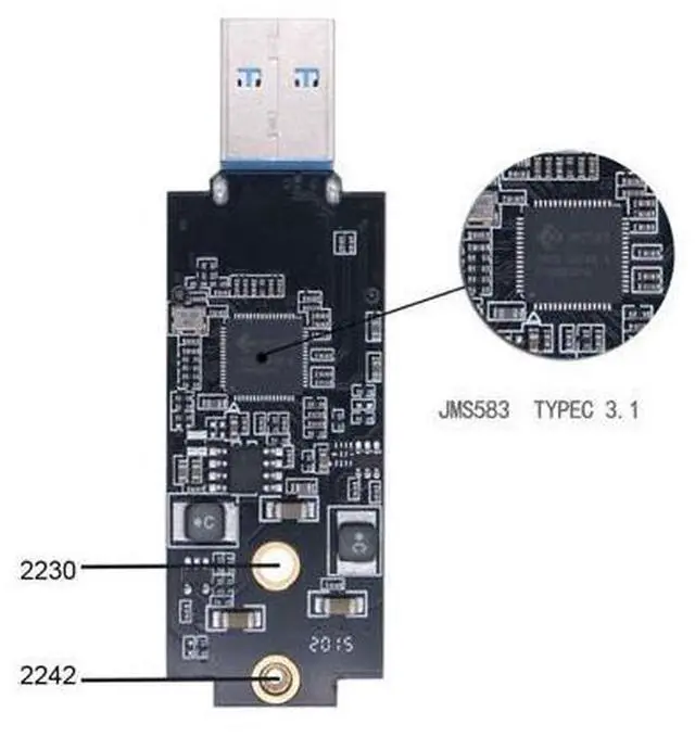 Alt view image 4 of 7 - CY M.2 NVME SSD Enclosure Adapter USB 3.1 Gen2 10Gbp to NVME PCI-E M-Key Solid State Drive External Enclosure for 2242mm 2230mm NVMe M-Key M.2 SSD