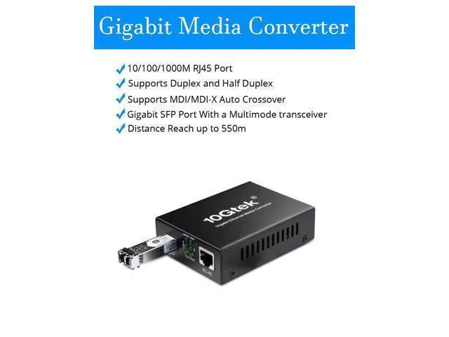 Alt view image 2 of 6 - Gigabit Multi-Mode LC Fiber Media Converter, with SFP SX Module, Fiber to Ethernet Converter, 1000Base-SX to 10/100/1000M RJ45, MMF, 850nm, up to 550m