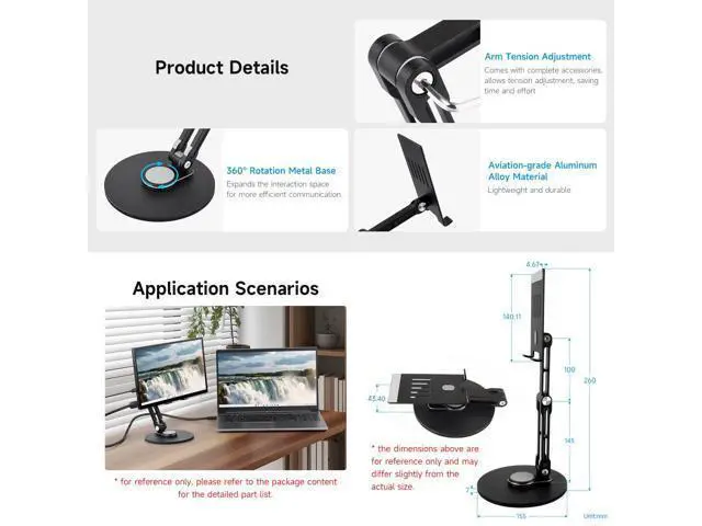 Alt view image 5 of 5 - Portable Monitor Adjustable Stand, Compatible with 4~18.5inch Monitors, Supports Multi-axis Rotation, Weighted Base and Ergonomic Design, Foldable for Easy Storage