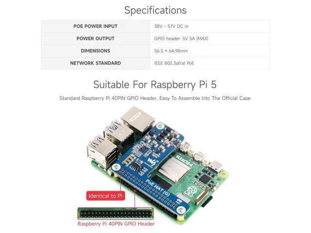 Alt view image 4 of 7 - PoE HAT (G), Compatible with Raspberry Pi 5, 5V 5A Output, Stable Performance, Supports 802.3af/at Network Standard, Power Over Ethernet HAT (G), Suitable for RPi 5 Official Case